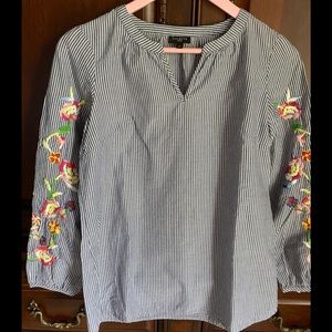 Talbots Pinstripe Floral Blouse P
